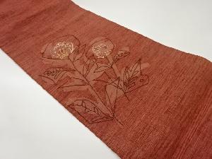 手織り真綿紬抽象花々模様織出し名古屋帯